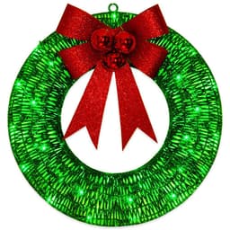 image-Christmas Garland 50CM Luminous LED Warm Light Metal Luminous Wreath With Big Bowknot Christmas Front Door Home Holiday Party Door Hanging Decor