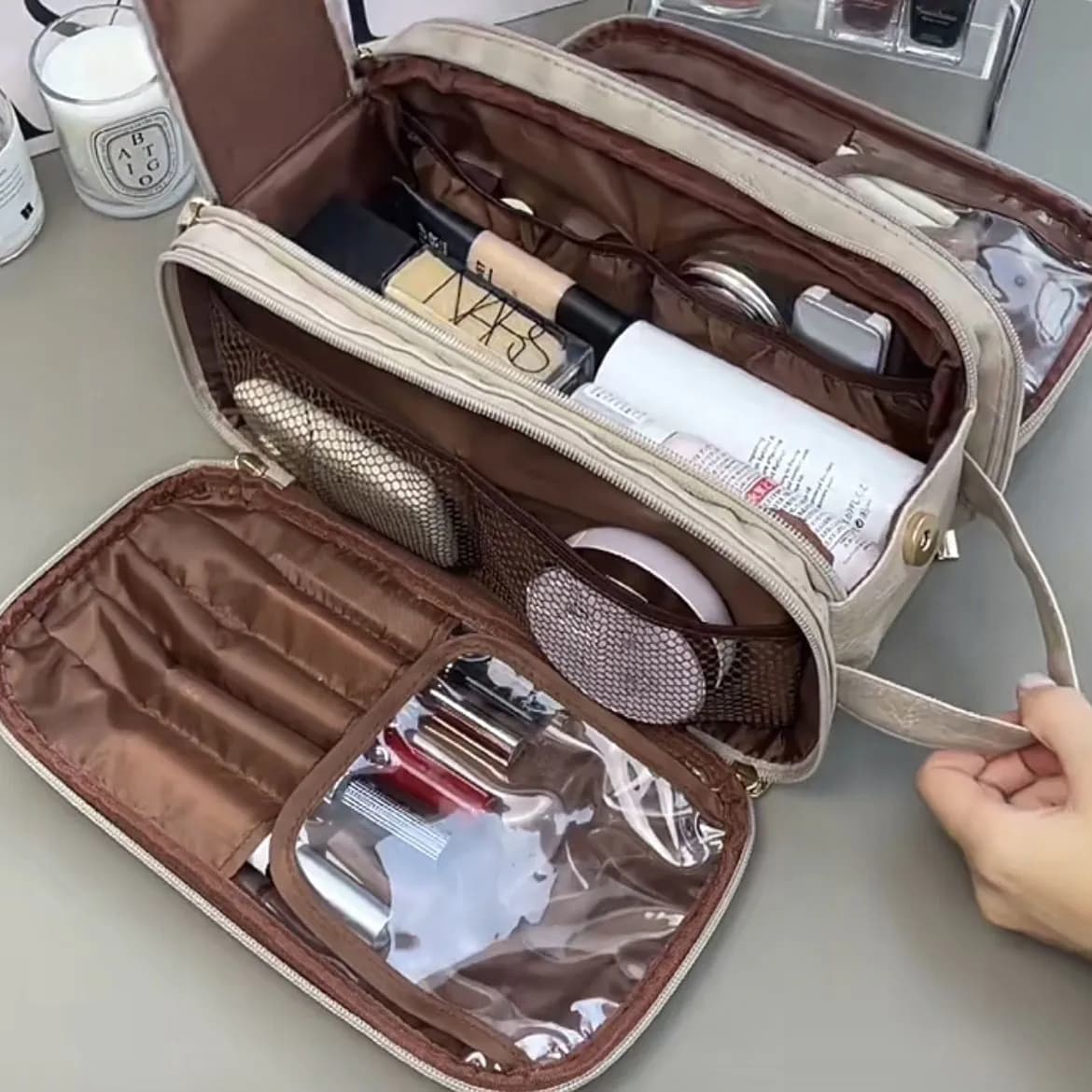 image-Large Capacity Portable Cosmetic Bag Women