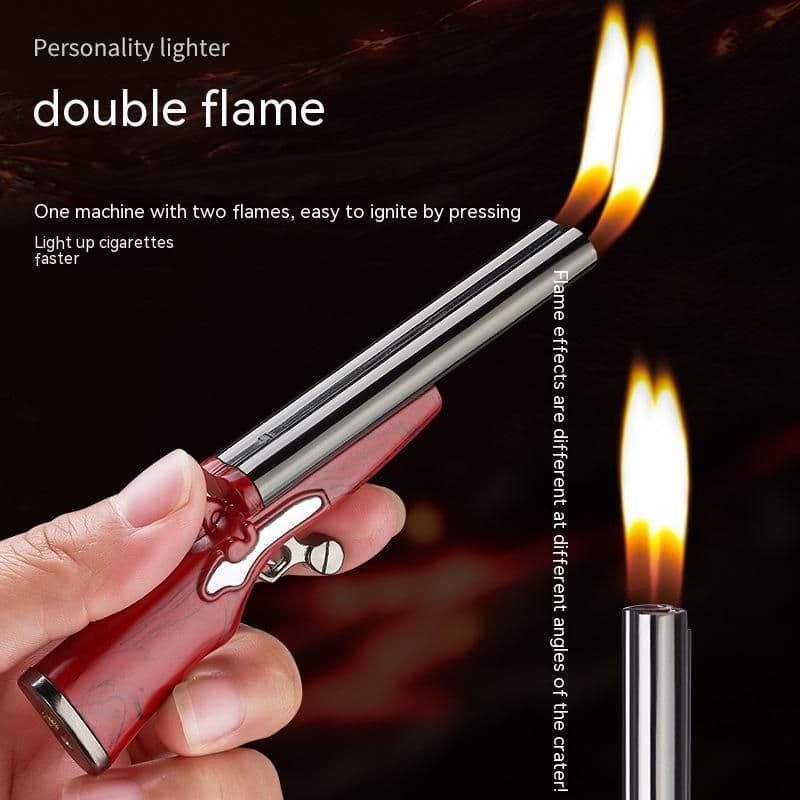 image-Double Flame Metal Small Gun Shape Lighter