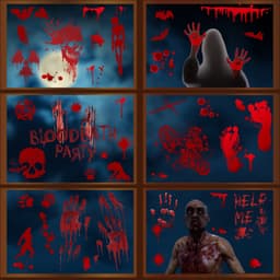 image-Halloween Window Stickers Horror Blood Handprint Footprint Fingerprint Window Electrostatic Sticker Halloween Decorations
