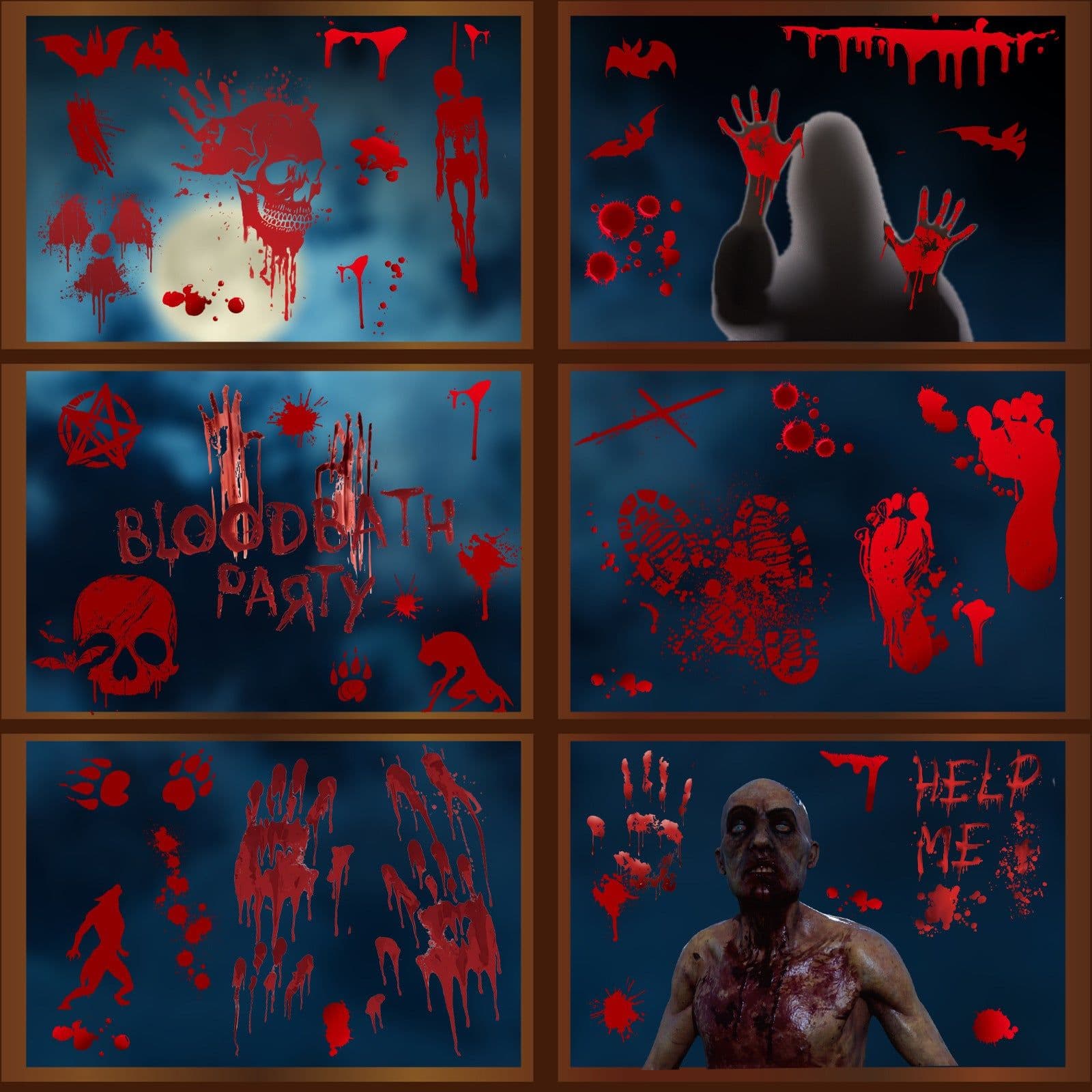 image-Halloween Window Stickers Horror Blood Handprint Footprint Fingerprint Window Electrostatic Sticker Halloween Decorations