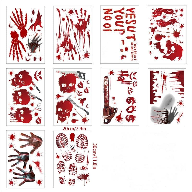 image-Halloween Window Stickers Horror Blood Handprint Footprint Fingerprint Window Electrostatic Sticker Halloween Decorations