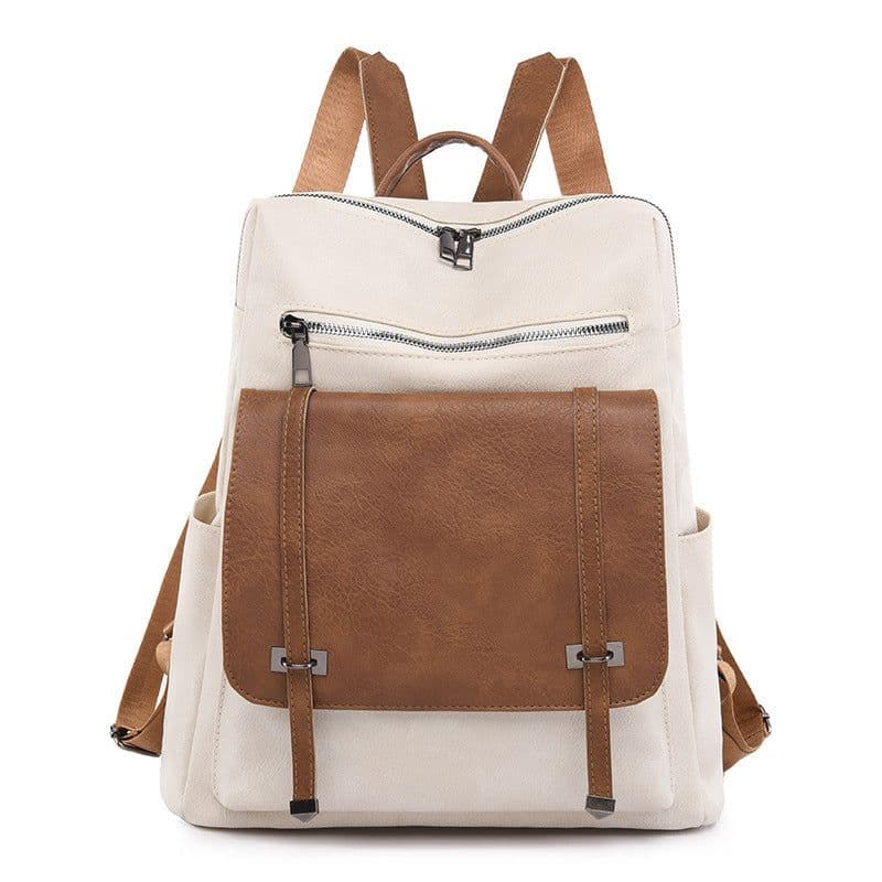 image-Retro Large Capacity Contrast Color Women's Pu Backpack