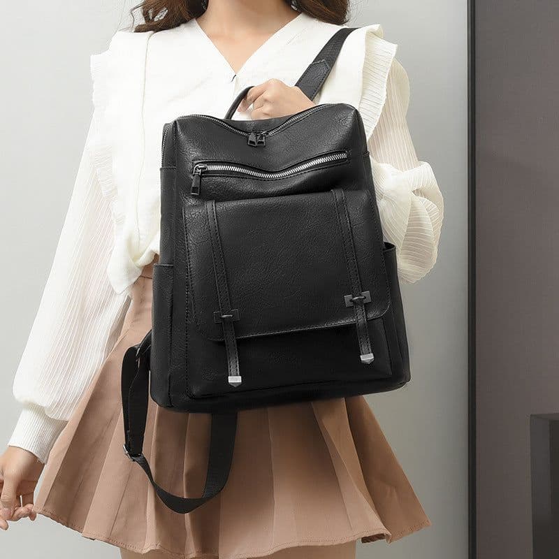 image-Retro Large Capacity Contrast Color Women's Pu Backpack