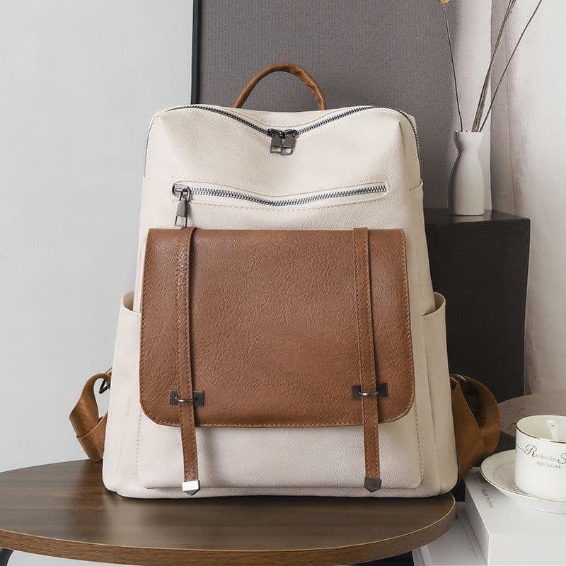 image-Retro Large Capacity Contrast Color Women's Pu Backpack