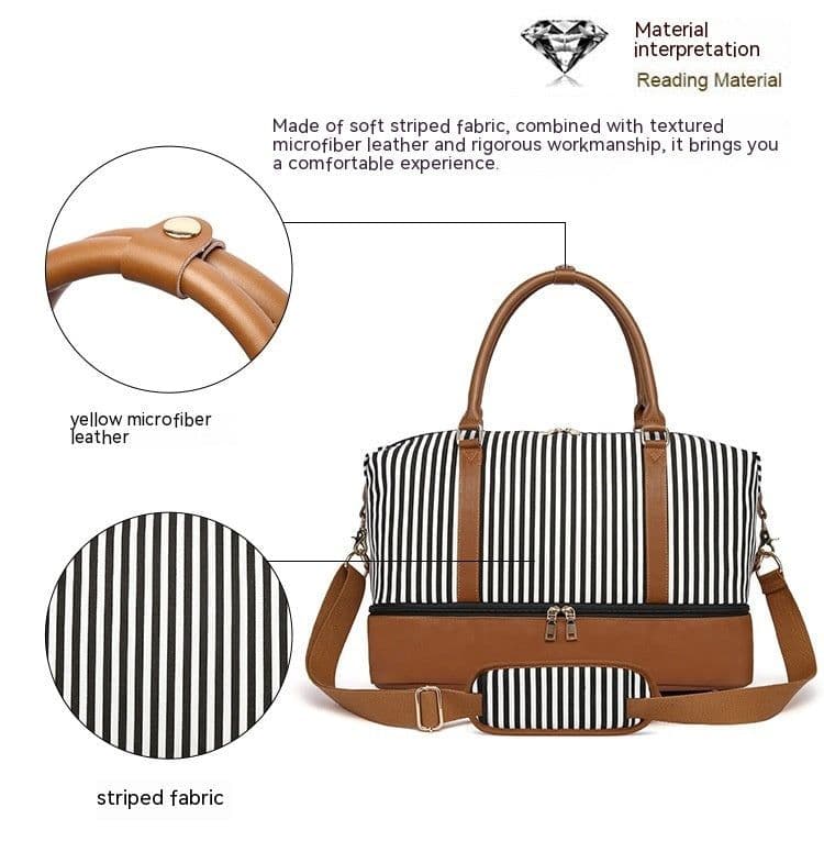 image-Women's Hand-carrying Travel Bag Striped Canvas
