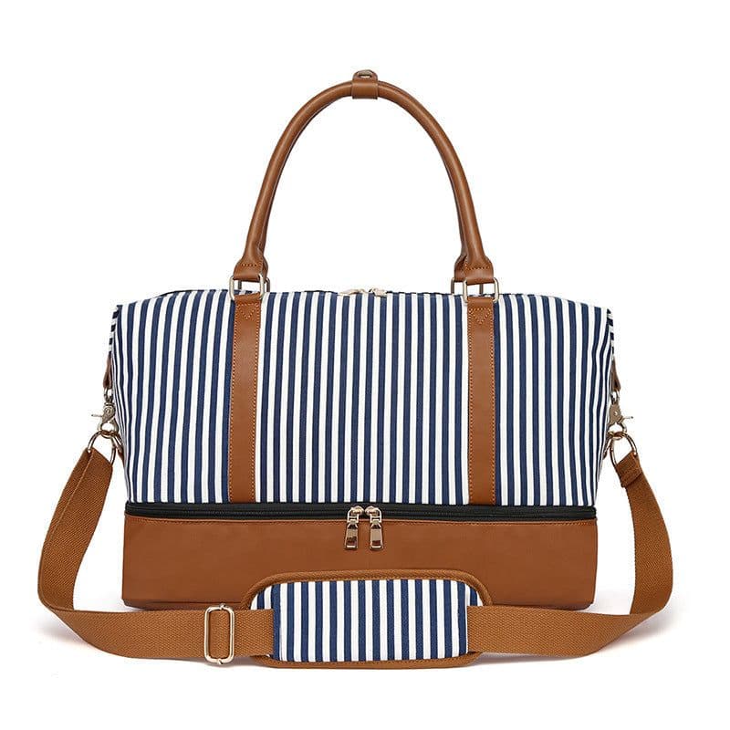 image-Women's Hand-carrying Travel Bag Striped Canvas
