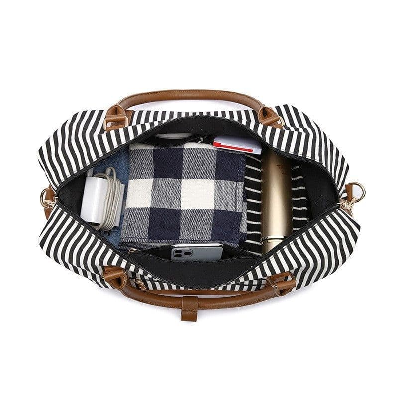 image-Women's Hand-carrying Travel Bag Striped Canvas