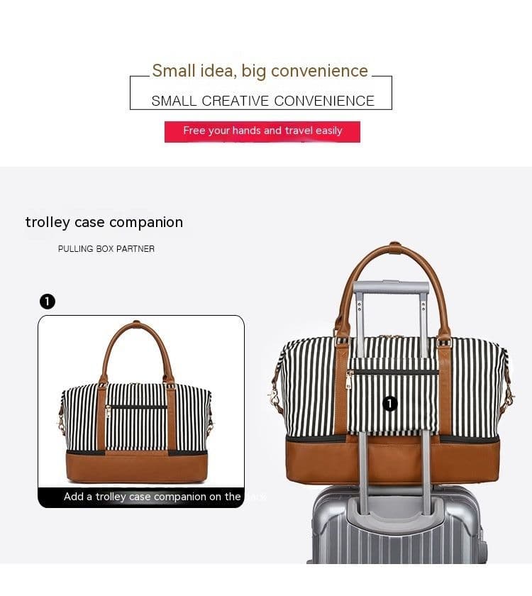 image-Women's Hand-carrying Travel Bag Striped Canvas