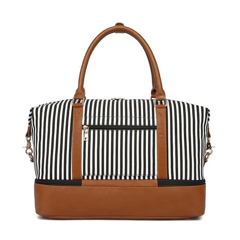 image-Women's Hand-carrying Travel Bag Striped Canvas