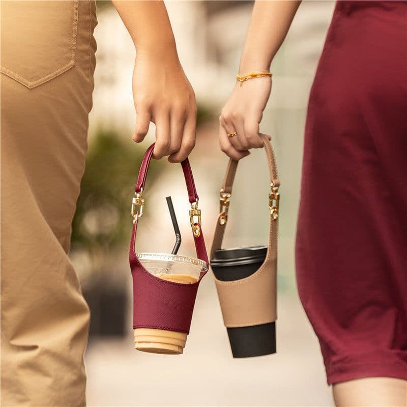 image-Leather Portable Cup Cover Portable Milky Tea Cup Heat Insulation Insulation Hot Bag