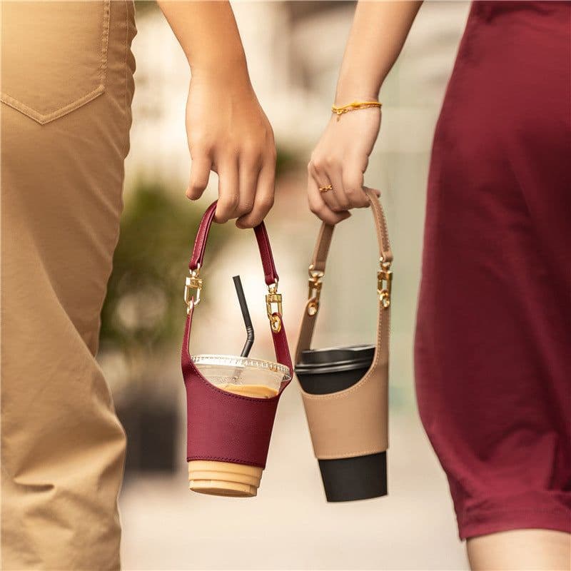 image-Leather Portable Cup Cover Portable Milky Tea Cup Heat Insulation Insulation Hot Bag