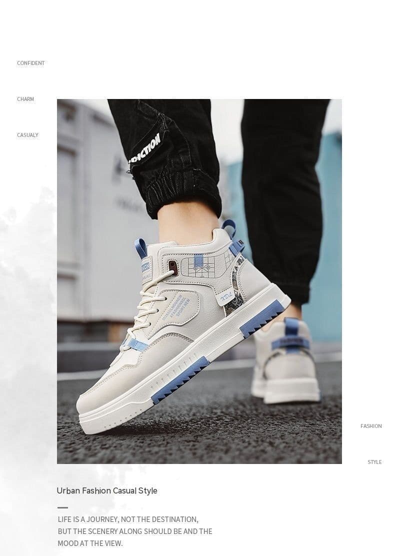 image-High-top Shoes Men's Flat Sneakers Trendy Versatile Student Casual Shoes Pumps