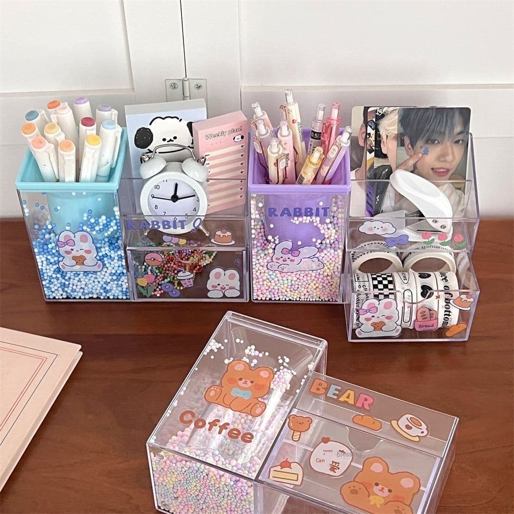 image-Student Large Capacity Desk Stationery Cute Girl Makeup Brush Holder