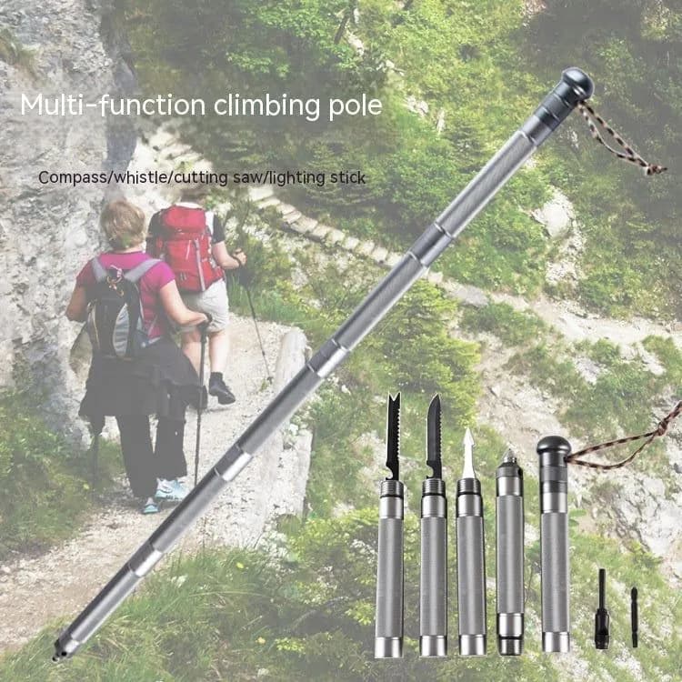 image-Outdoor Folding Self-defense Survival Walking Stick Equipment Outdoor Hiking Multifunction Trekking Poles