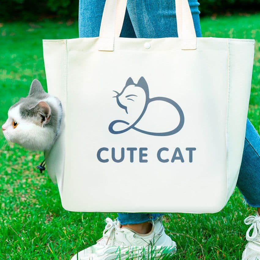 image-Pet Portable Outing Canvas Print Handbag