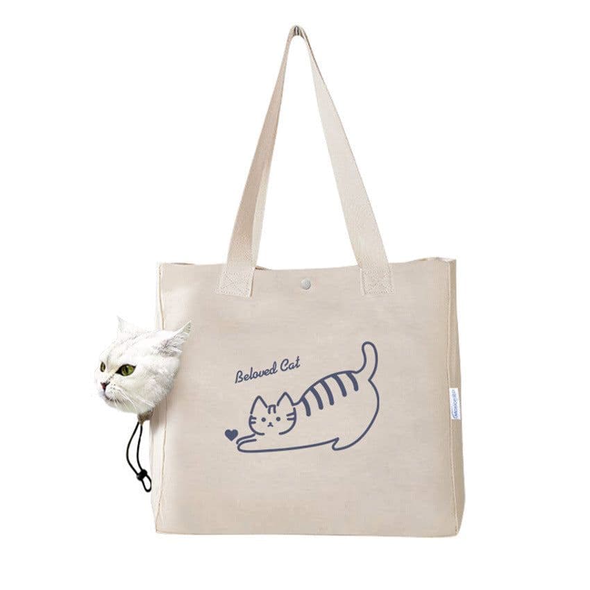 image-Pet Portable Outing Canvas Print Handbag