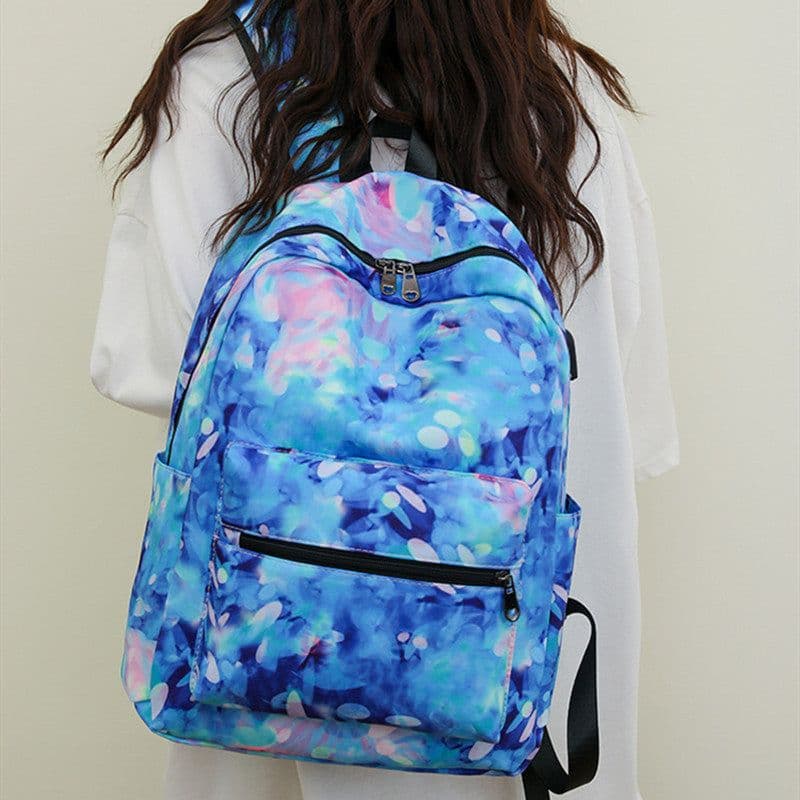 image-Casual Backpack Fashionable Printed USB Charging