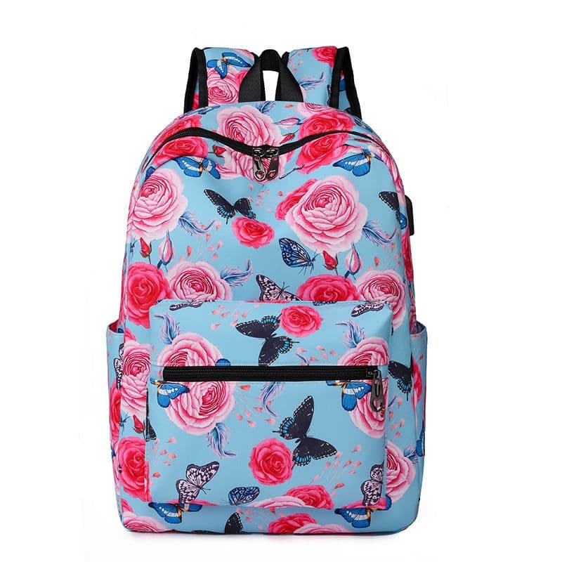 image-Casual Backpack Fashionable Printed USB Charging