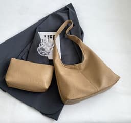image-2Pcs Handbags Large Capacity Bag Women Underarm Korean Style Soft Pu Leather Shopping Shouder Bags With Small Wallet
