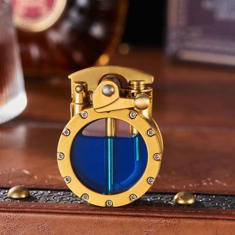 image-NEW Metal Rocker Arm Kerosene Lighter Creative Personality Round Transparent Oil Tank Fire Lighter