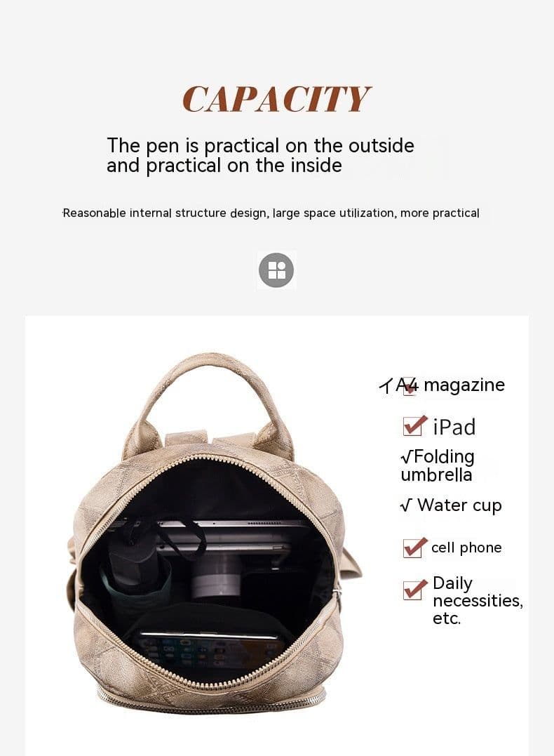 image-Casual Retro Women's Soft Leather Fashion Rhombus Urban Simple Backpack