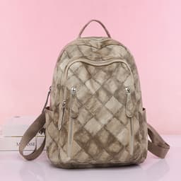 image-Casual Retro Women's Soft Leather Fashion Rhombus Urban Simple Backpack