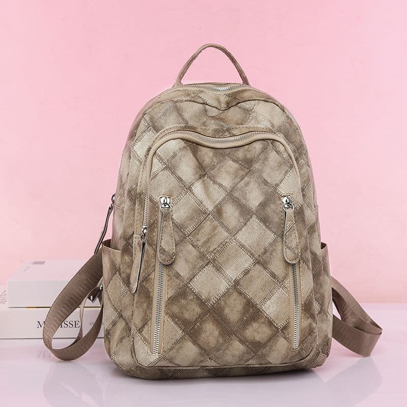 image-Casual Retro Women's Soft Leather Fashion Rhombus Urban Simple Backpack