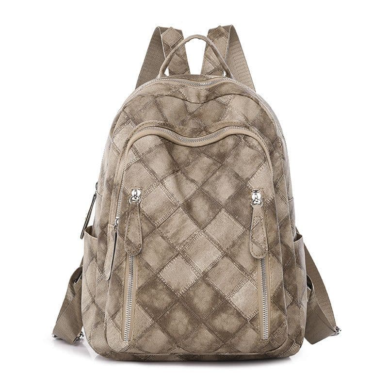 image-Casual Retro Women's Soft Leather Fashion Rhombus Urban Simple Backpack