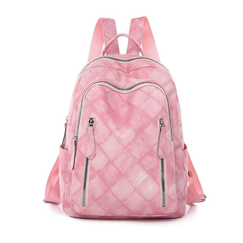image-Casual Retro Women's Soft Leather Fashion Rhombus Urban Simple Backpack