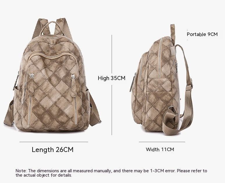 image-Casual Retro Women's Soft Leather Fashion Rhombus Urban Simple Backpack