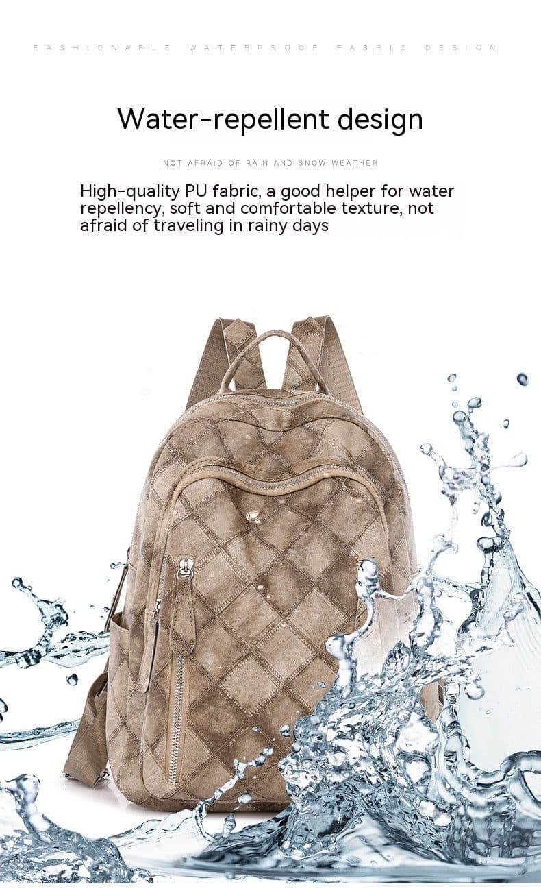 image-Casual Retro Women's Soft Leather Fashion Rhombus Urban Simple Backpack