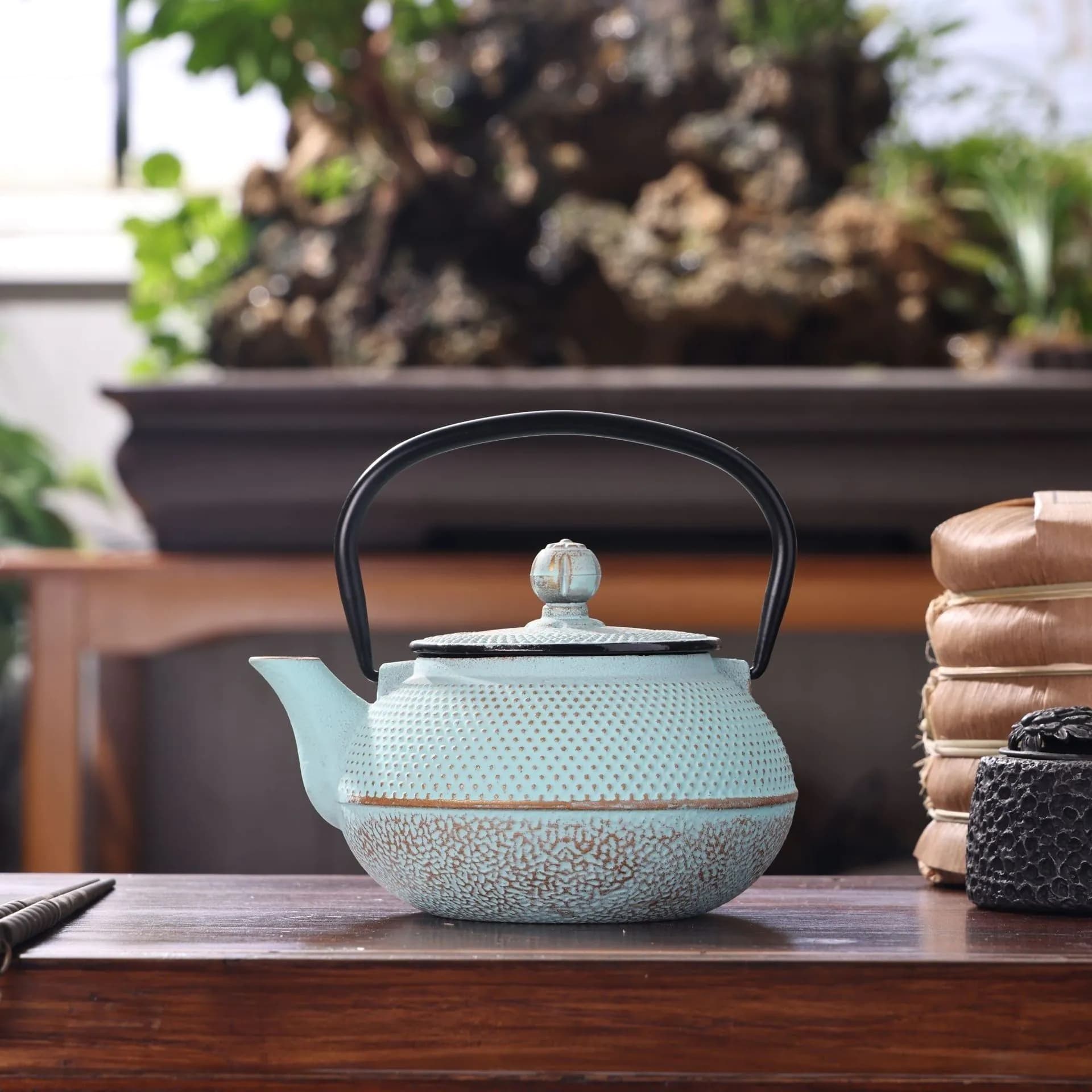 image-Green Particles Xiaoding Cast Iron Kettle