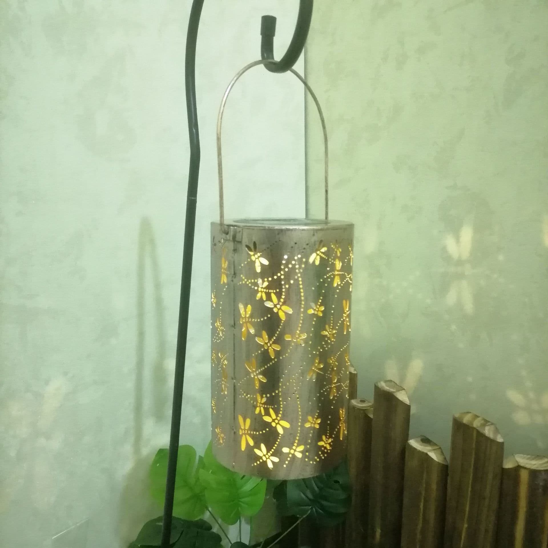 image-Dragonfly Solar Iron Hollow Portable Lantern Outdoor Garden Courtyard Decoration Hanging Lamp