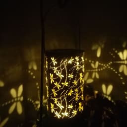 image-Dragonfly Solar Iron Hollow Portable Lantern Outdoor Garden Courtyard Decoration Hanging Lamp