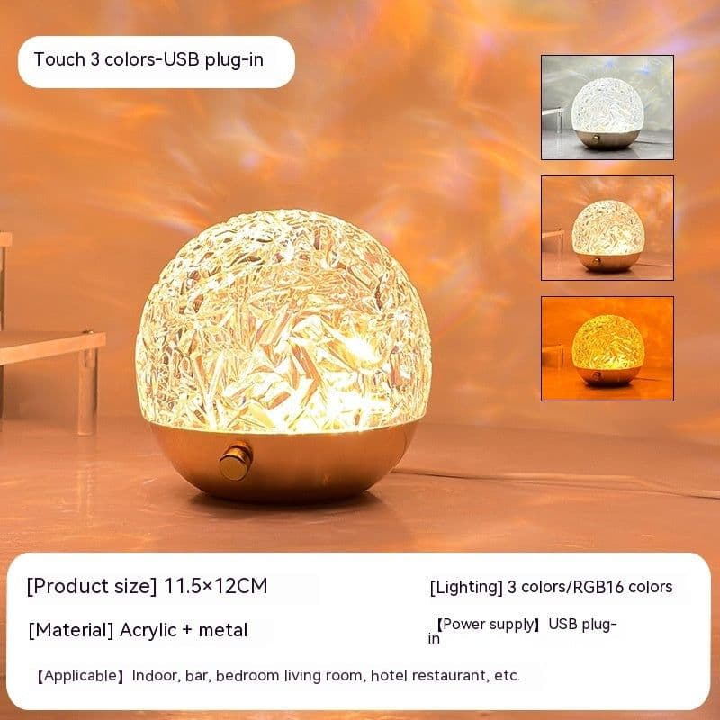 image-New Water Ripple Projector Night Light Crystal Mood Lamp Bedside Home Bedroom Decoration Aesthetic Christmas Gift Sunset Lights