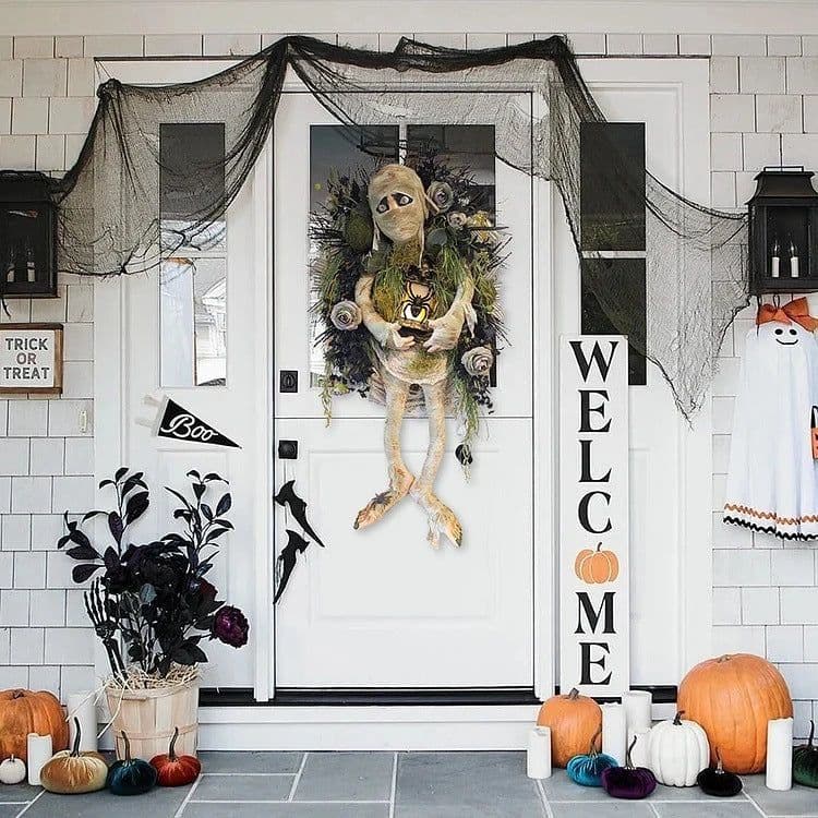 image-Mummy Halloween Wreath Door Pendant Haunted House Decoration Portable Ghost Festival Horror Wreath Party Supplies Decoration