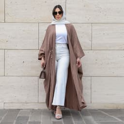 image-Muslim Women's Wear Modest Modern Fashion Turkish Striped Casual Plus Size Abaya Cardigan Robe