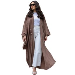 image-Muslim Women's Wear Modest Modern Fashion Turkish Striped Casual Plus Size Abaya Cardigan Robe