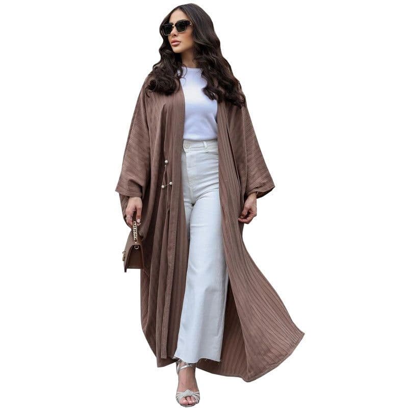 image-Muslim Women's Wear Modest Modern Fashion Turkish Striped Casual Plus Size Abaya Cardigan Robe