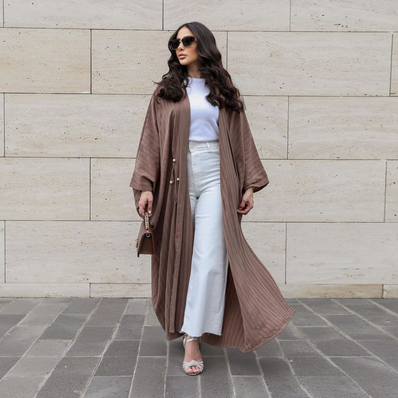 image-Muslim Women's Wear Modest Modern Fashion Turkish Striped Casual Plus Size Abaya Cardigan Robe