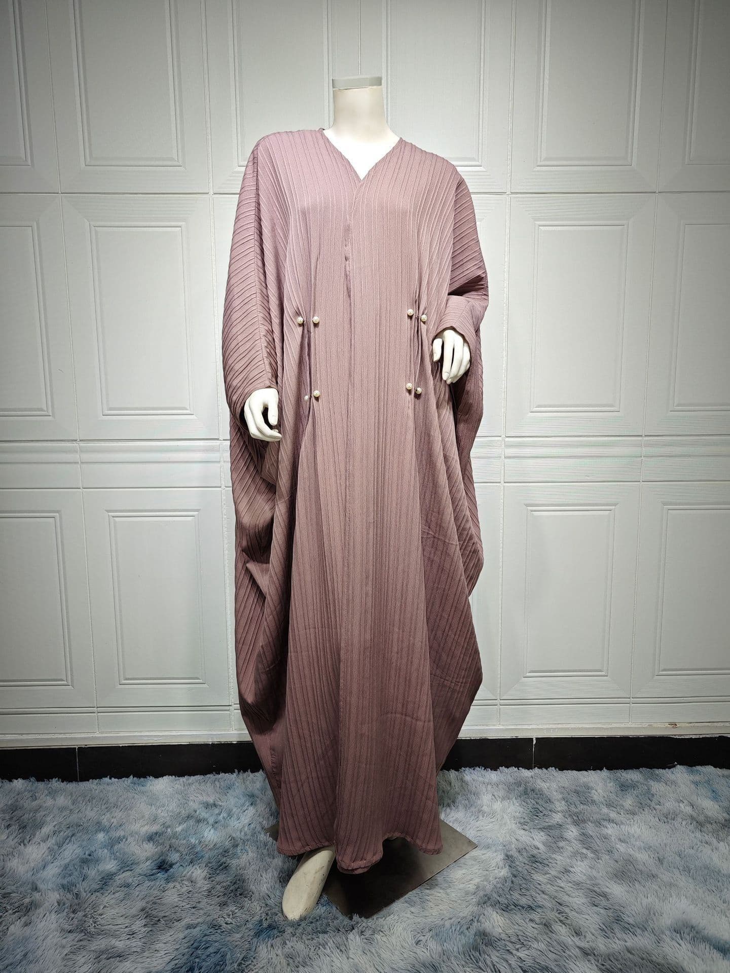 image-Muslim Women's Wear Modest Modern Fashion Turkish Striped Casual Plus Size Abaya Cardigan Robe