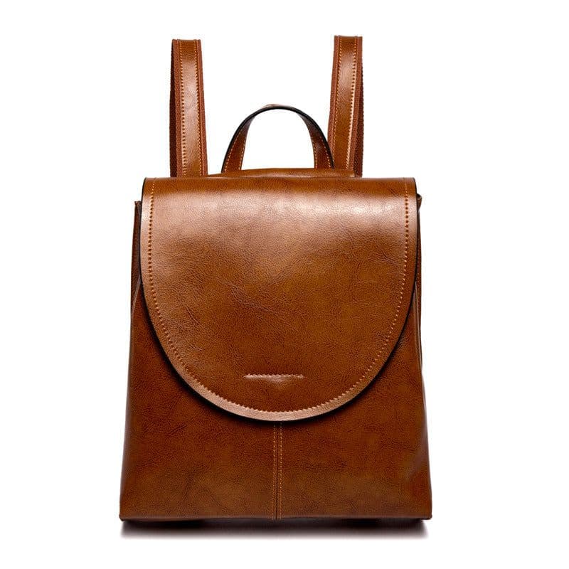 image-Genuine Leather Women's Bag Soft Surface Retro College Women's Backpack
