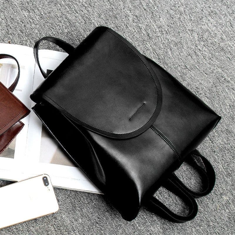 image-Genuine Leather Women's Bag Soft Surface Retro College Women's Backpack
