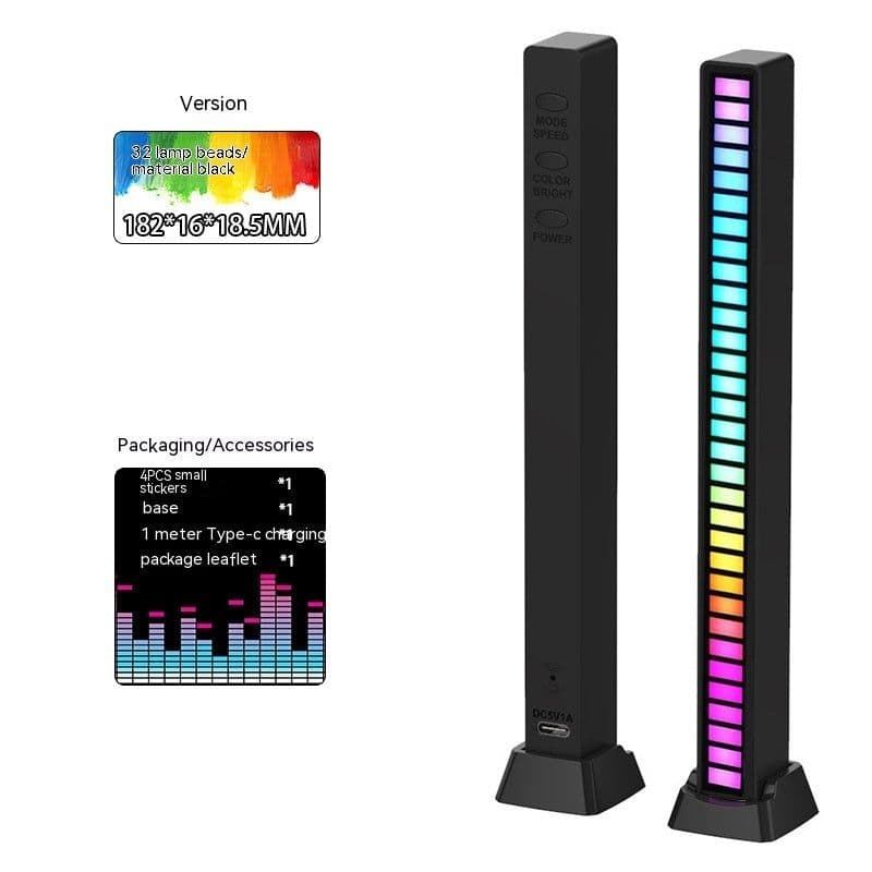 image-Led Sound Control Light Bar RGB Ambient Pickup Rhythm Lamp Music USB Adjustabl Automotivo Strip For Automobiles Family Party