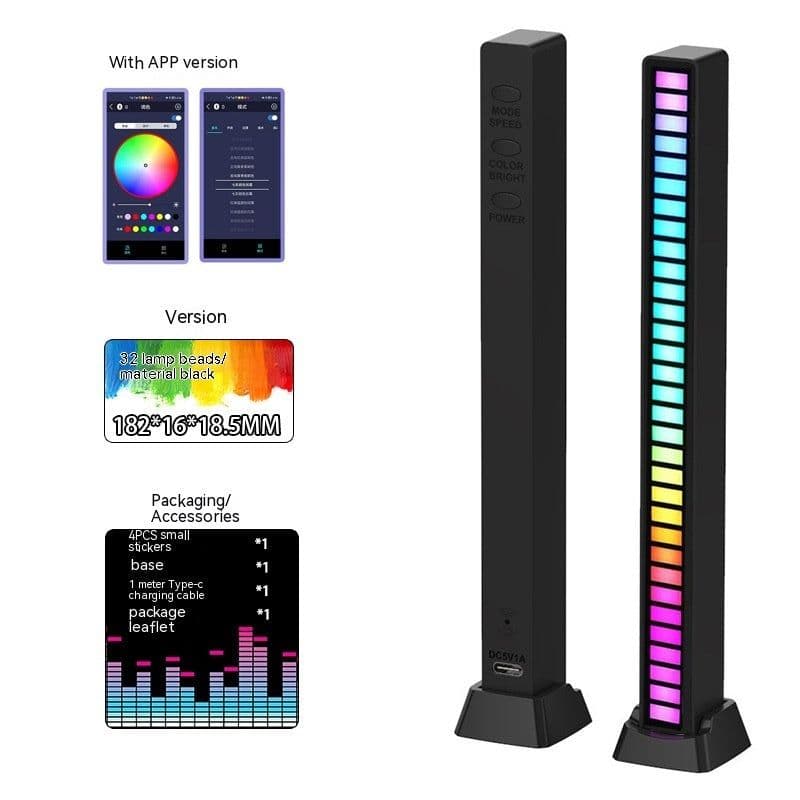 image-Led Sound Control Light Bar RGB Ambient Pickup Rhythm Lamp Music USB Adjustabl Automotivo Strip For Automobiles Family Party
