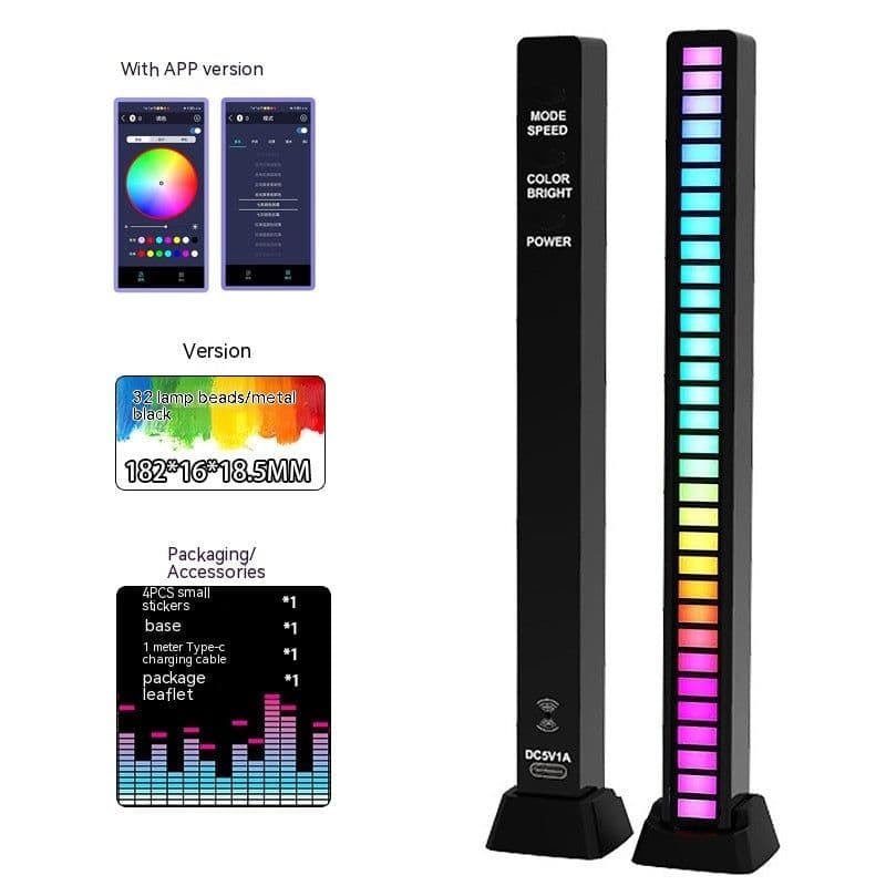 image-Led Sound Control Light Bar RGB Ambient Pickup Rhythm Lamp Music USB Adjustabl Automotivo Strip For Automobiles Family Party