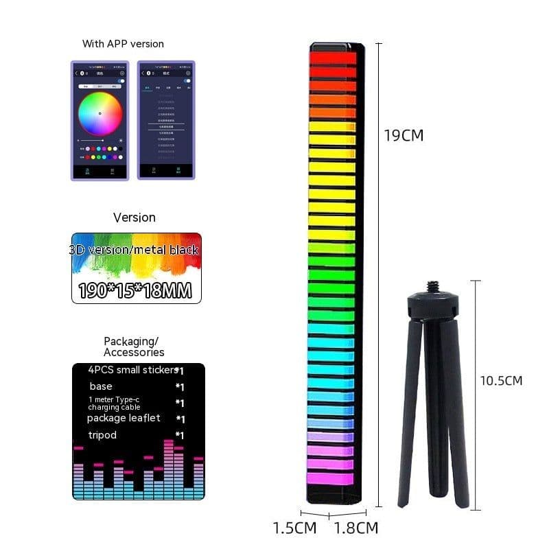 image-Led Sound Control Light Bar RGB Ambient Pickup Rhythm Lamp Music USB Adjustabl Automotivo Strip For Automobiles Family Party