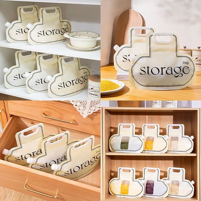 image-Grain Storage Bag Large Diameter Good Sealing Save Space Food Grade PE Material Rice Wheat Beans Household Kitchen Storage Tools Kitchen Gadgets