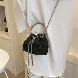 image-Women's Fashion Diamond Portable Drawstring Bucket Bag